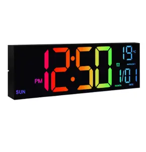 16" Large Digital Wall Clock, Big LED Display with Remote, 8 RGB Color, Alarm, DST, Temperature for Living Room, Kitchen