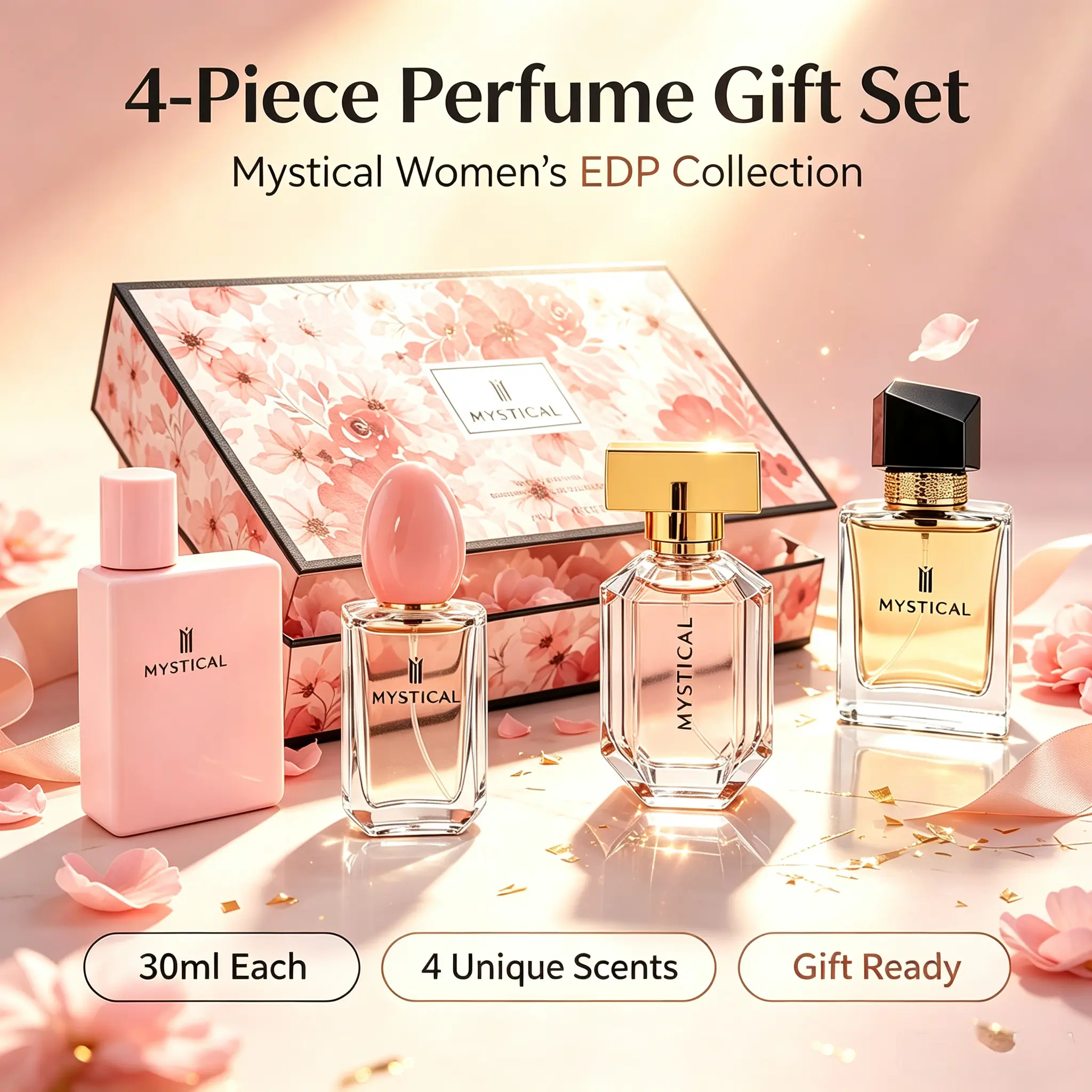 4PCS 30ml Perfume Set, Vanilla Woody Scents, Fresh Citrus, Fruity & Soft Floral Hints, Long Lasting Unisex EDP, Colognes Men Women, Perfume para hombres y perfumes para mujer, Luxury Portable Box, Birthday & Daily Use Gift mystical