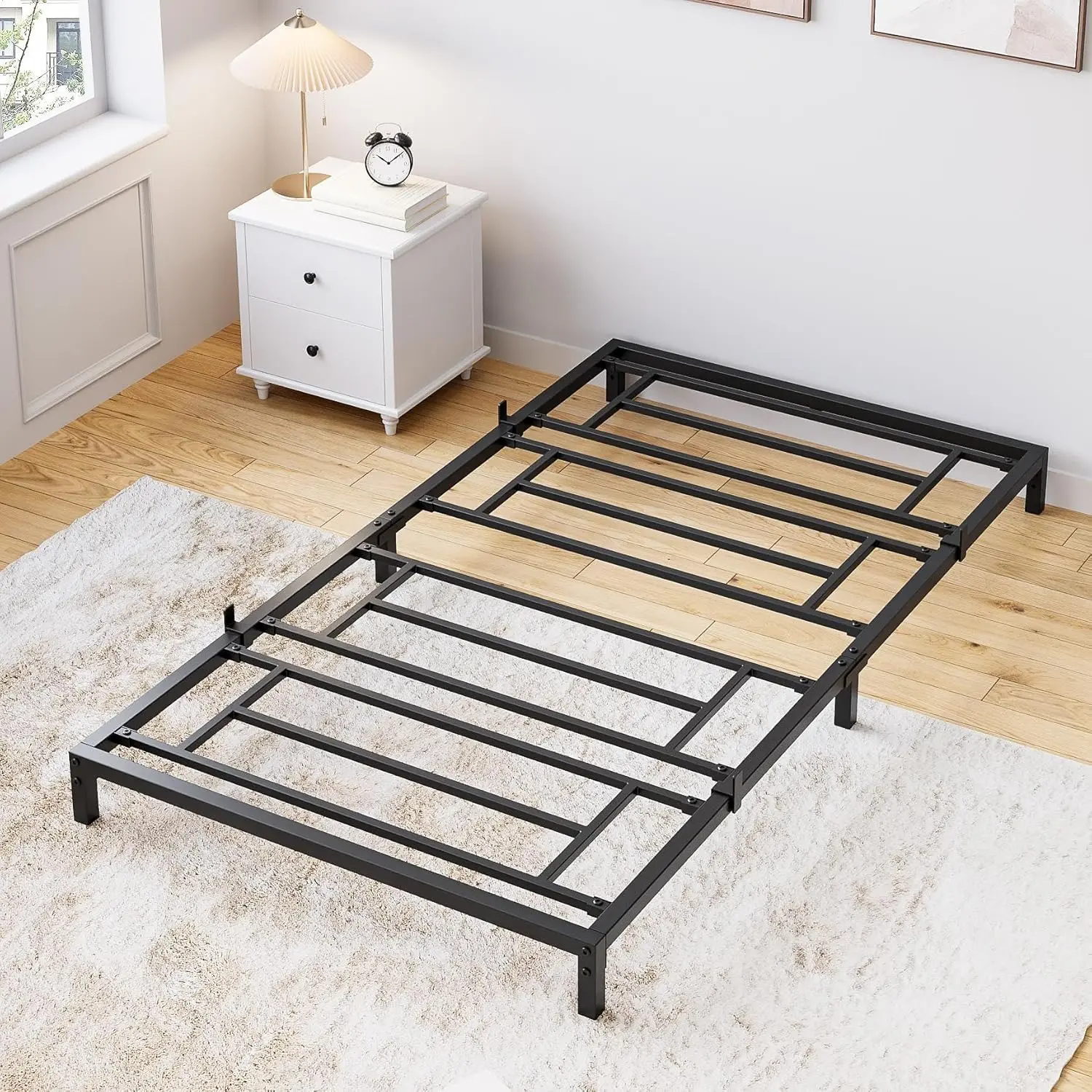 6 Inch Twin Metal Platform Bed Frame with Storage, Steel Slat Support, Durable Heavy Duty Mattress Foundation, No Box Spring Needed, Easy to Assemble, Space Saving Black Bed Frame, Metal Bed Frames, Durable Bed Frames