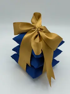 Silk Sachet Scented Pillows - 3 Luxurious Blue Pillows with Gold Bow & Velvet Flowers - 4.5" x 4.5" - Ideal Gift for Any Wardrobe