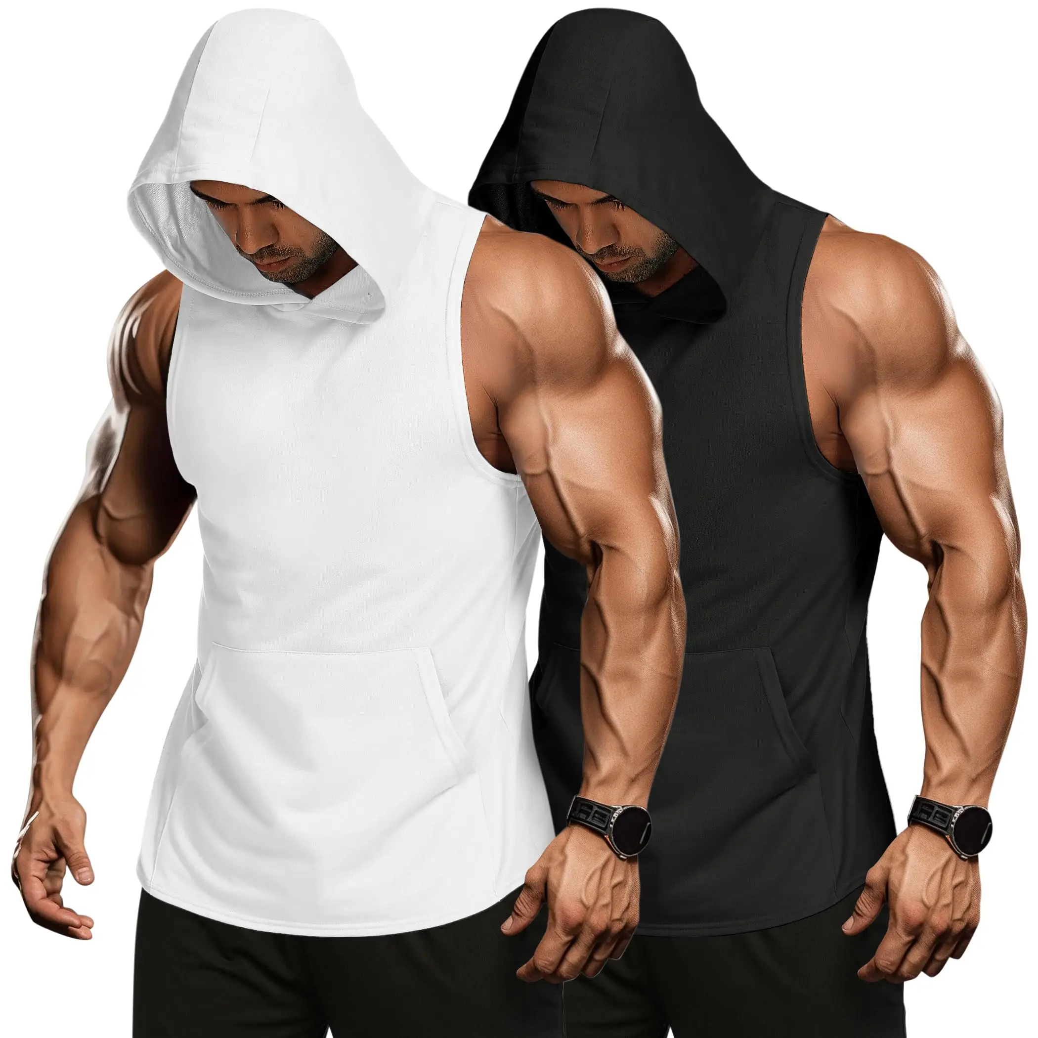 COOFANDY 2 Pack Mens Workout Hooded Tank Tops Bodybuilding Muscle Cut Off T Shirt Sleeveless Gym Sport Hoodies Menswear Summer Outfits Breathable Exer