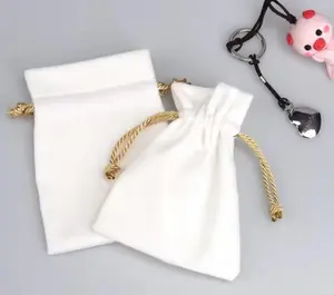 10pcs Luxury Velour Drawstring Pouches - Elegant White Wedding Favor Bags, Birthday Gift Packaging, Jewelry & Makeup Storage (Set of X) - Soft Dustproof Velvet Pouch
