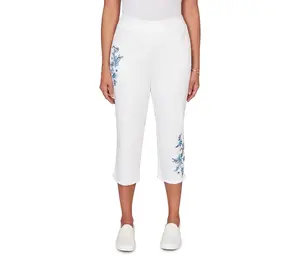 Alfred Dunner Women's Embroidered Fringe Stretch Denim Capris