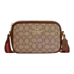 COACH Jamie 19 Classic Monogram Zip-Top Crossbody Bag for Women, Coated Canvas and Leather, Khaki