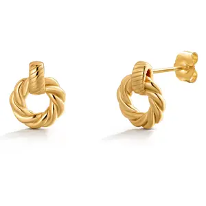925 Sterling Silver With 14k Gold Plated Twisted Circle Stud Earrings, Minimalist Circle Stud Earrings, Dainty Studs, Perfect Gift For Her