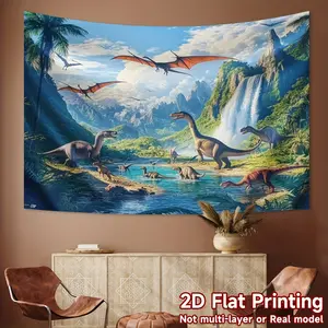 Dinosaur Tapestry Jurassic Adventure Backdrop Prehistoric Jungle Theme Wall Hanging Photography Background for Party Decoration Living Room Bedroom Indoor Outdoor Polyester