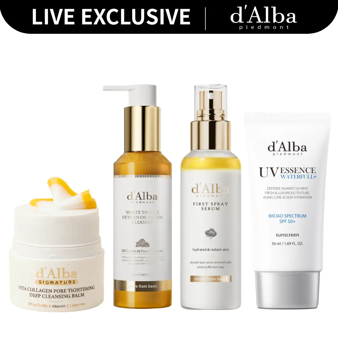 [LIVE EXCLUSIVE] [OFFICIAL d'Alba] Cleanse to Glow Routine Set l Deep Cleansing & Long-Lasting Glow Protection l Simplify Your Skincare with All-In-One Routine