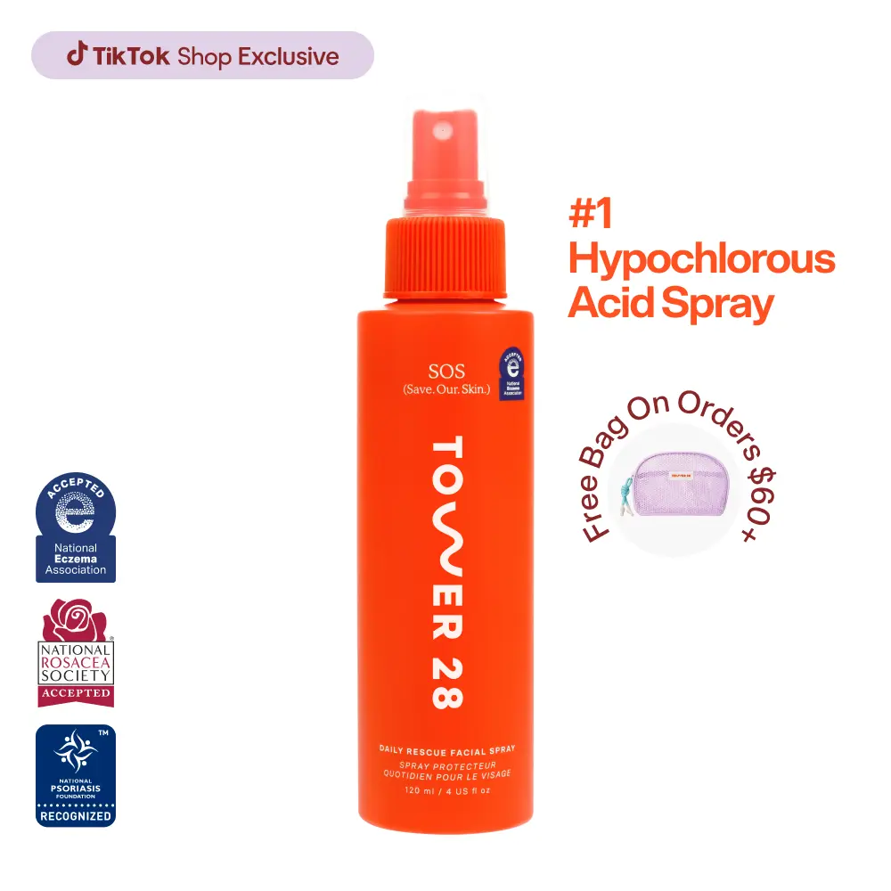 Tower 28 Beauty SOS Rescue Spray 4oz Daily Sensitive Skin Toner with Hypochlorous Acid for Redness & Irritation Relief Alcohol-Free All Ages - Intensive