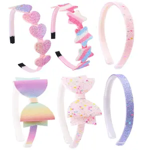SQ-HDW151 6 Pack Girls Headbands Glitter Kids Hair Accessories Bow/Heart/Star Shaped Sweet Hairband For Toddler/Girls/Teens