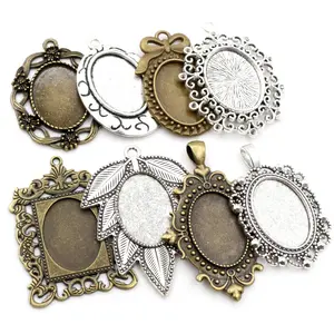 5pcs 18x25mm Inner Size Antique Silver Plated/Bronze/Black Vintage Style Cameo Cabochon Base Setting Pendant necklace findings