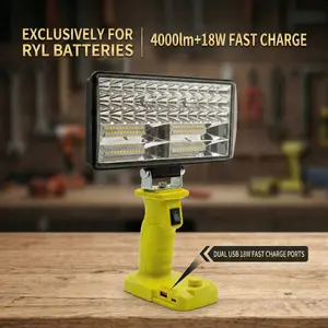 Adjustable Brightness Work Light 8 Inch LED Outdoor Lighting, Compatible with Ryobi Battery, USB-C Fast Charging, Ideal for Outdoor Use