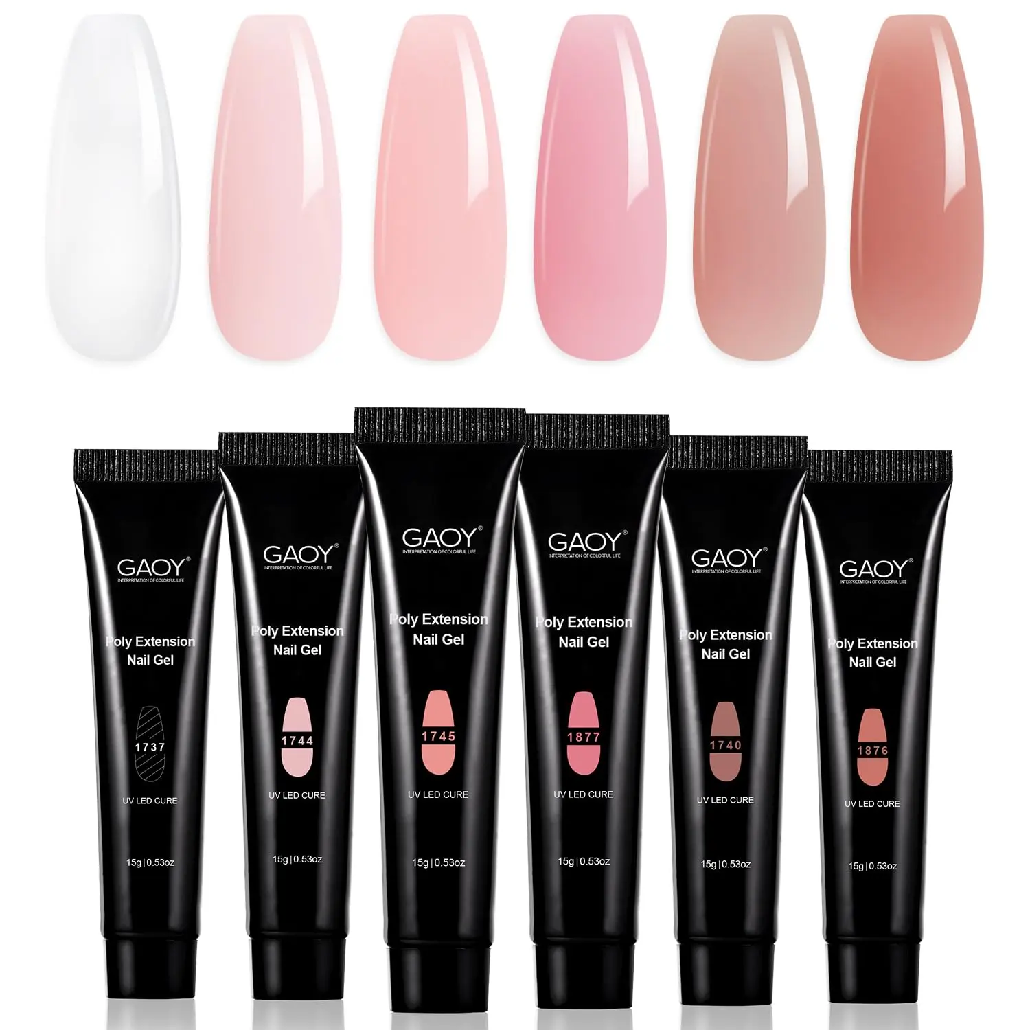 GAOY Poly Gel Set - 6 Colors Pinkish Nude Clear Builder Gel Nail Enhancement Kit for DIY Nail Art