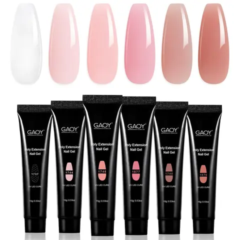 GAOY Poly Gel Set - 6 Colors Pinkish Nude Clear Builder Gel Nail Enhancement Kit for DIY Nail Art