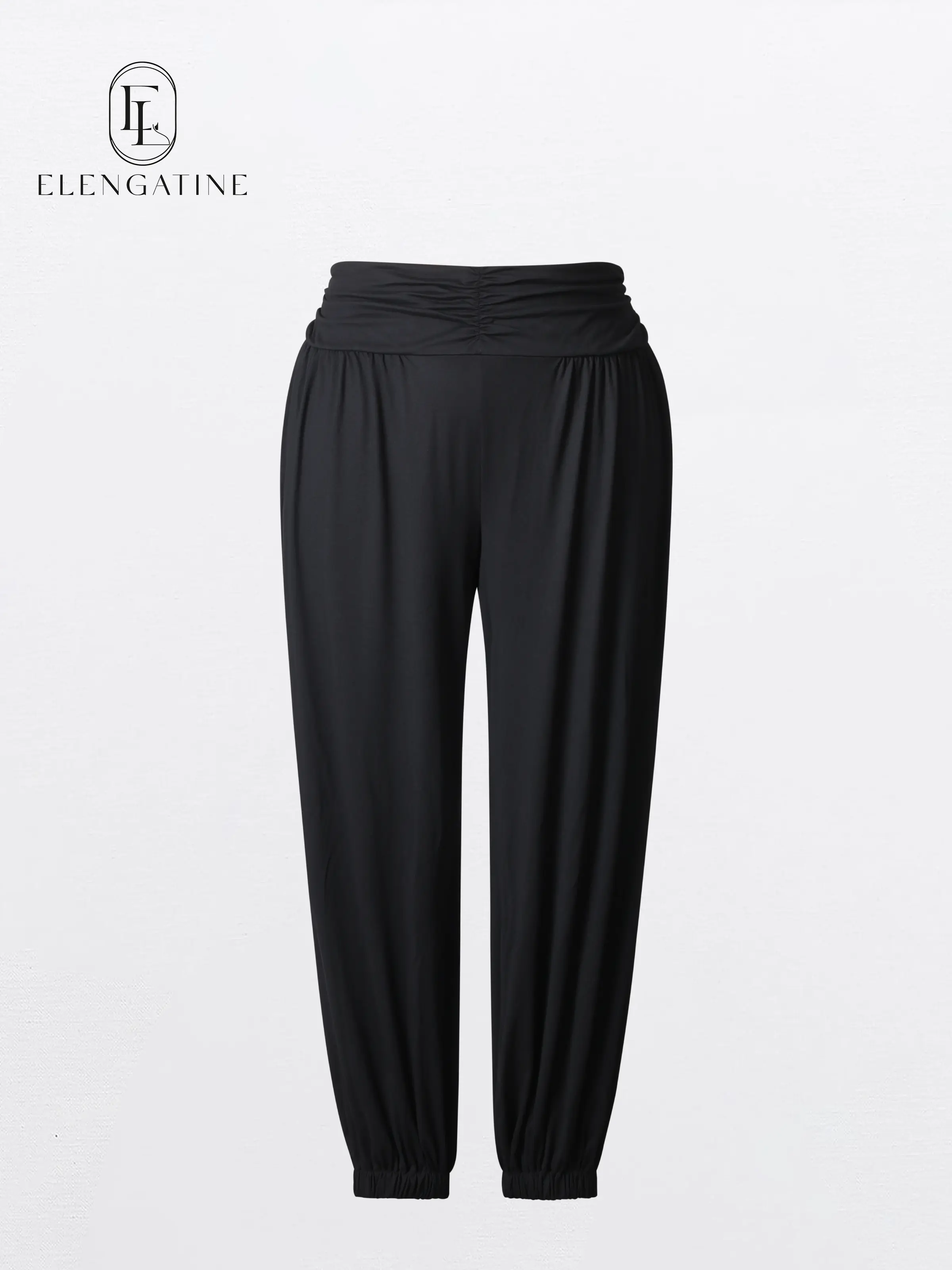elengatine Women's Solid Harem Comfy Pants - Baggy High-Waist Jogger with Smocked Waist, Stretch Synthetics Fabric, Baggy Fits for Beach Loungewear, Coffee Dates; Size Up for Extra Room, Workout, Sporty Chic, Snug Ankle Cuffs, Soft Lightweight Stretch Wov