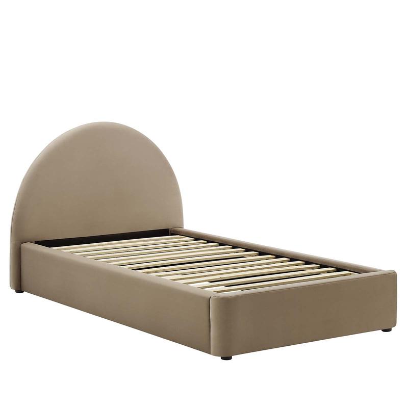 Modway Resort Performance Velvet Arched Round Twin Platform Bed in Taupe