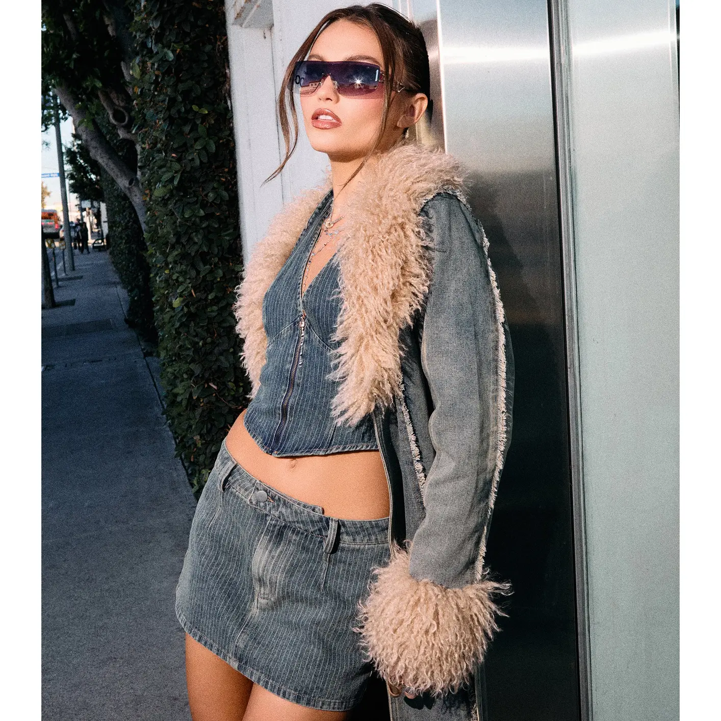 Weekend Ready Pinstripe Denim Mini Skort