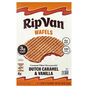 Rip Van Wafels Caramel Filled Stroopwafel, Dutch Caramel & Vanilla, 4 Pack, 1.16 oz (33 g) Each