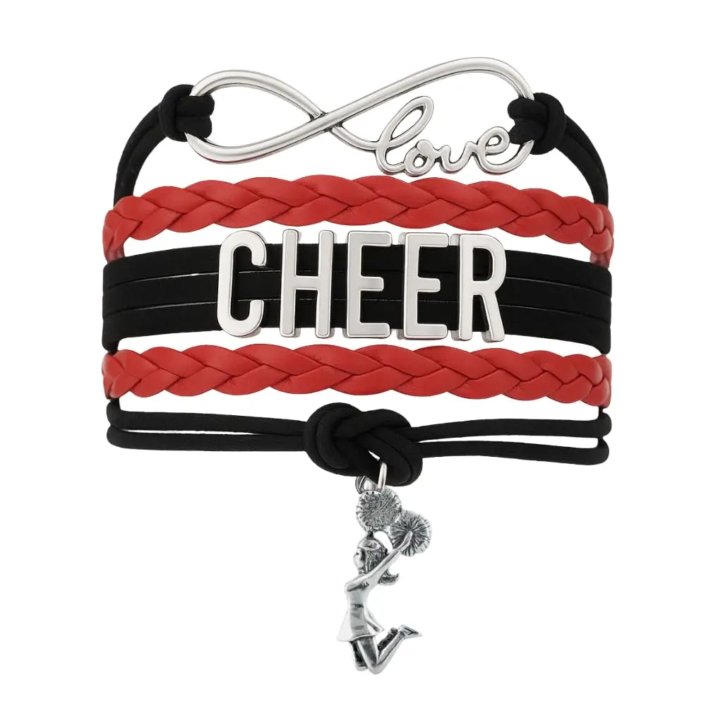 Cheer Charm Bracelet- Infinity Love Adjustable Cheerleading In Team Colors For Cheerleaders (orange/black)