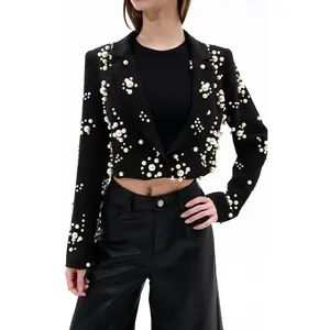 RUTHIE-BLACK PEARL CROPPED BLAZER