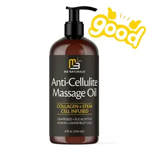 M3 Naturals Anti-Cellulite Massage Oil - Collagen & Stem Cell Infused, Natural Body Oil with Grapeseed, Eucalyptus, Lemon & Grapefruit, 8oz, for Skin Firming, Toning & Relaxing Massage