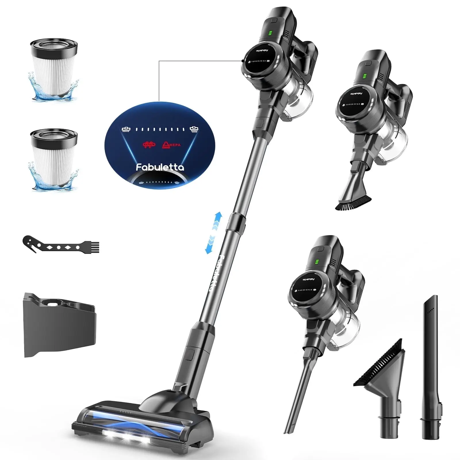 Lazyswan Cordless Vacuum Cleaner Lightweight Self-Standing Stick Vacuum for Home Pet Hair Car Carpet, 50min Runtime, Black