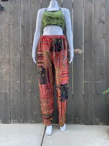 Mushroom Patchwork Pants with Multi-Textured Patches, Unisex Thick Trousers, Hippie Boho Alternative Skater, Free Spirited Festival Fashion