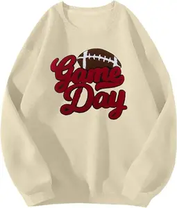 Football Game Day Sweatshirt for Women Game Day Chenille Patch Shirts Football Graphic Long Sleeve Tops Fit Womenswear Hoodie Polyester