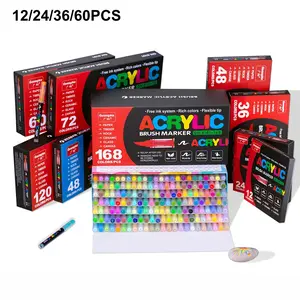 12/24/36/60 Colors Acrylic Paint Pens, Brush Tip Markers for Rock & Wood, Straight Line Liquid Acrylic Markers, Art Supplies