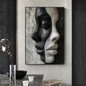 Modern Abstract Black And White Facial Makeup Canvas Wall Art, 1pc Mixed Media Poster -No Frame - For Living Room And Bedroom Decor wall decor Unframed Art Print Unframed Painting