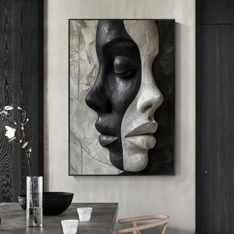 Modern Abstract Black And White Facial Makeup Canvas Wall Art, 1pc Mixed Media Poster -No Frame - For Living Room And Bedroom Decor wall decor Unframed Art Print Unframed Painting