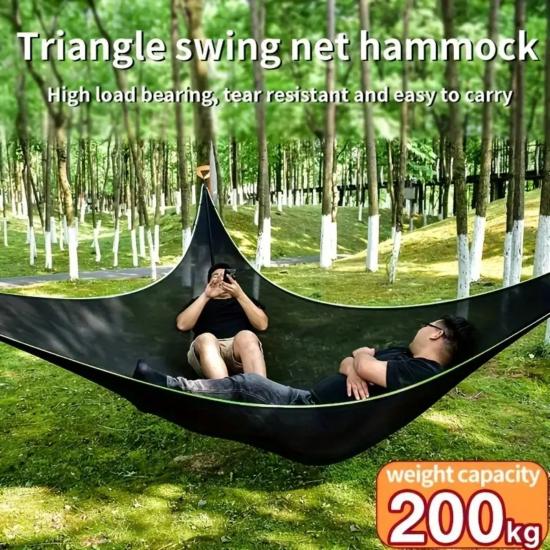1pc Nylon Triangle Hammock, Storage Size 11.8*4.7in, Triangle Camping Hammock, with Ratchet Tie and Storage Bag, Bearing Capacity 200kg, Adult and Child Multi-person Portable Hammock, for Traveling Backyard Outdoor Garden Camping