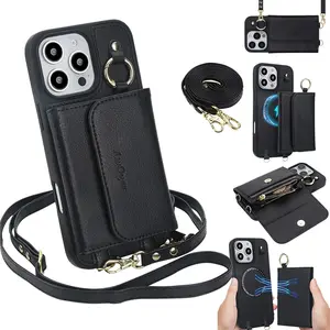 Magnetic Magsafe Crossbody Wallet, Leather Phone Case for iPhone 17/16/15/14/13/12/11 Pro Max, Mini Zipper Card Holder, Christmas Gift