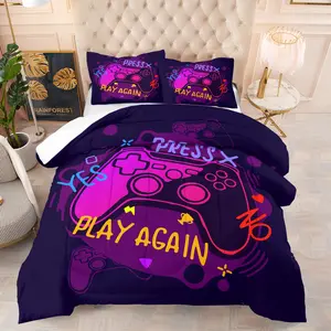 2/3pcs Neon E-Sports Gaming Controller Print Quilt Set, Skin-Friendly And Breathable Bedding Set, Suitable For All Seasons, The Perfect Bedroom Decor Quilt For Cyberpunk Style,Quilt (Filled), Pillowcase(S) (Filling Not Included)