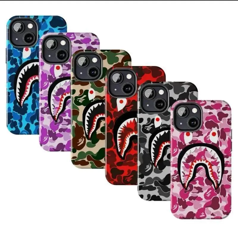 Shark Camo Collage Phone Case Army Aesthetic Camo Shark Cover Compatible with iPhone 11-17 Pro Max/Plus and Samsung Galaxy S23-25