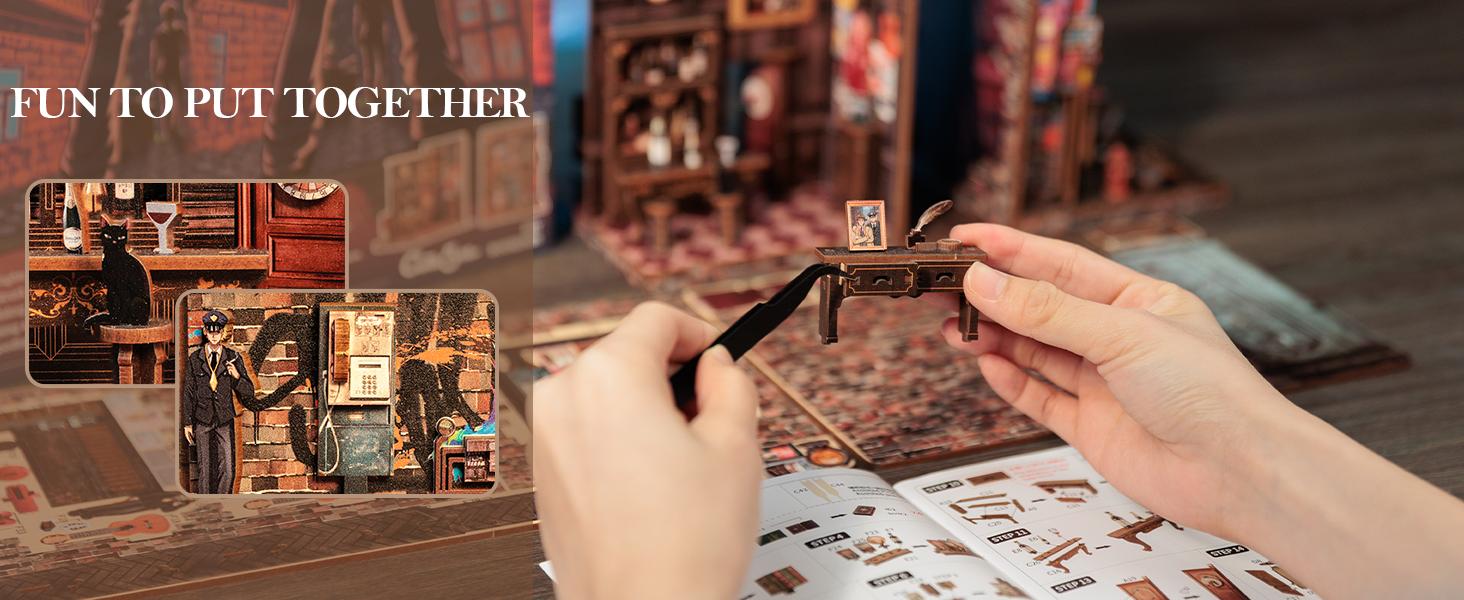 Farewell to the Night Bookend DIY Kit | Detective Theme (Inspired by The Long Goodbye) - Fix Messy Books, Store Pens, Easy to Assemble for Beginners/Teens, Vintage Mystery Decor, Perfect Gift for Detective & Book Lovers