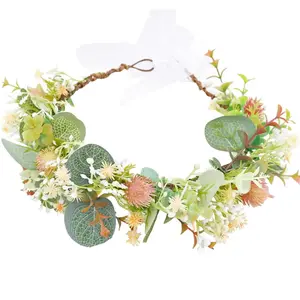 Fairy Floral Crown Woodland Headband Elf Flower Headpiece Hair Wreath Forest Elven Circlet for Women Girls Halloween Renaissance Wedding Bridal Cosplay Prom Photo Props Green