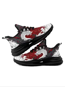 Men’s Japanese Dragon Design Sneakers, Lightweight Eva Sole, Floral Print, Breathable Textile Upper, Sporty Casual Footwear