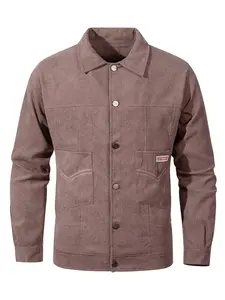 Men's Multicolor Corduroy Work Jacket, Vintage Casual Style, Vertical Texture Fabric, Patch Pocket Details, Daily Commute & Streetwear