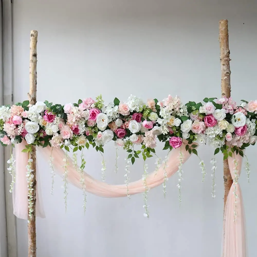 Artificial Silk Rose Flowers Row 1m Long Artificial Flowers Fake Flower DIY Floral Wall Backdrop for Wedding Birthday Party Decor Blossom for Wedding Arch Door (Red+White) Decorative Fruit