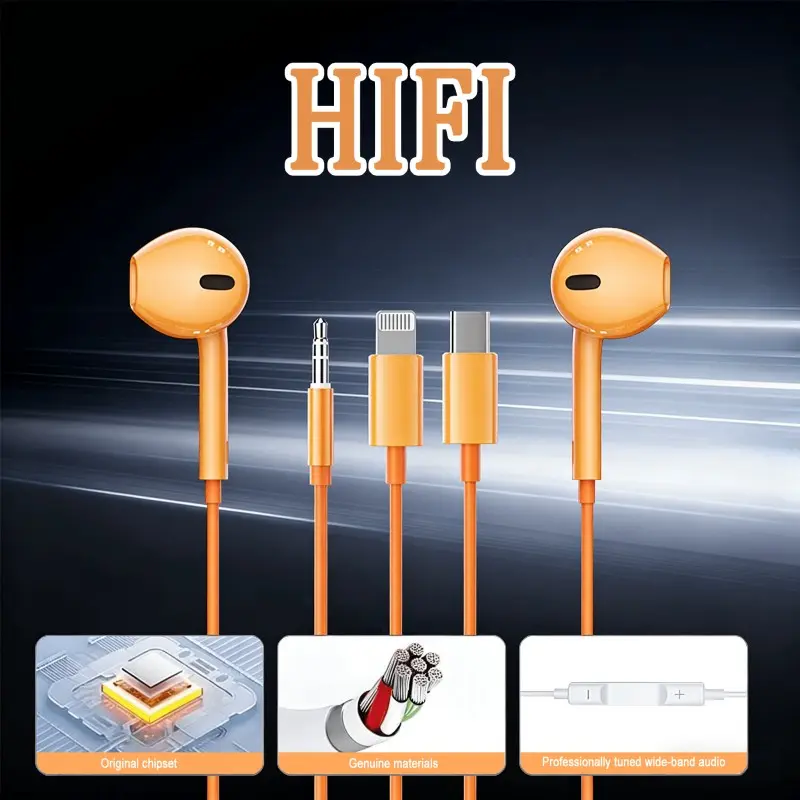1PC In-Ear Wired Headphones with In-line Control, 8-Pin Connector Compatible with iOS Tablets & Phones, Supports Music/Call/Volume Adjustment, No Bluetooth Required, Ideal for Home/Office/Travel