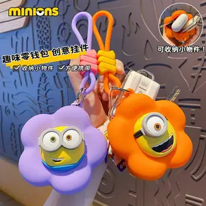 Minions Flower Coin Purse KeyChain Small Bag Car KeyChain Couple Schoolbag Pendant Cartoon Cute Decoration