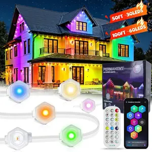 50 / 100FT RGB Permanent Outdoor Lights, Smart LED Eaves Lights with APP & Remote Control, IP67 Waterproof Outdoor String Lights for Christmas, Halloween,Party, Garden, Patio, House Decor(