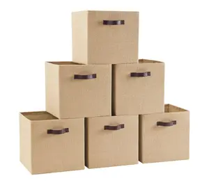 Ornavo Home 6 Pack 10.5in Jute Storage Cube Bins Shelf Baskets