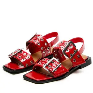 CYNLLIO Womens Ballet Flat Sandals Open Square Toe Wide Welt Double Adjustable Buckle Strap Flat Heel Slip On Comfy Fashionable Elegant Office Work Dating Holiday Party Outing Casual Dress Summer Spring Ballerina Flat Sandal Shoes