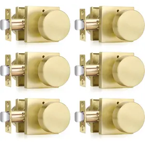 Heavy Duty Square Brushed Gold Interior Privacy Door Knobs, Brushed Brass Door Knobs for Bedroom Bathroom (6 Pack)