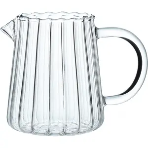 Elegant Wave Shaped Crystal Glass Creamer Coffee Pitcher/Serving Jug for Kitchen - Milk and Sauce - 8.5 oz Tea