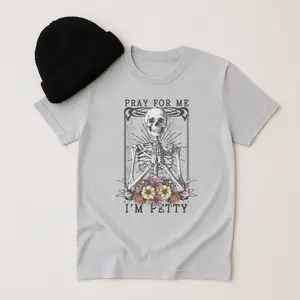 Pray For Me I’m Petty Bleached Shirt - Green - Unisex - Gildan Sublimation Cotton Fabric funny graphic