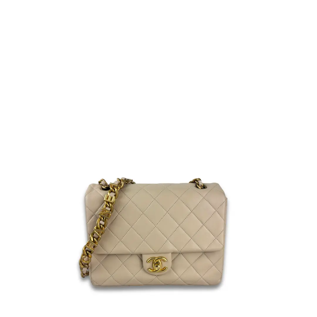 Pre-owned CHANEL Leather Shoulder Bags Beige Classic Square Single Flap