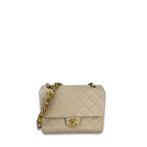 Pre-owned CHANEL Leather Shoulder Bags Beige Classic Square Single Flap