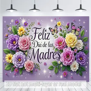 Mother's Day Polyester Banner, 1pc 2D Flat Flower Design, "Feliz Día De Las Madres" Print, Mixed Color, Ideal for Party Planners, Festive & Home Party Supplies Backdrop,summervibes